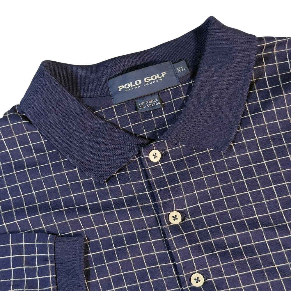 Polo Golf Ralph Lauren Polo Shirt Mens XL Navy Blue Excellent Grid Pattern